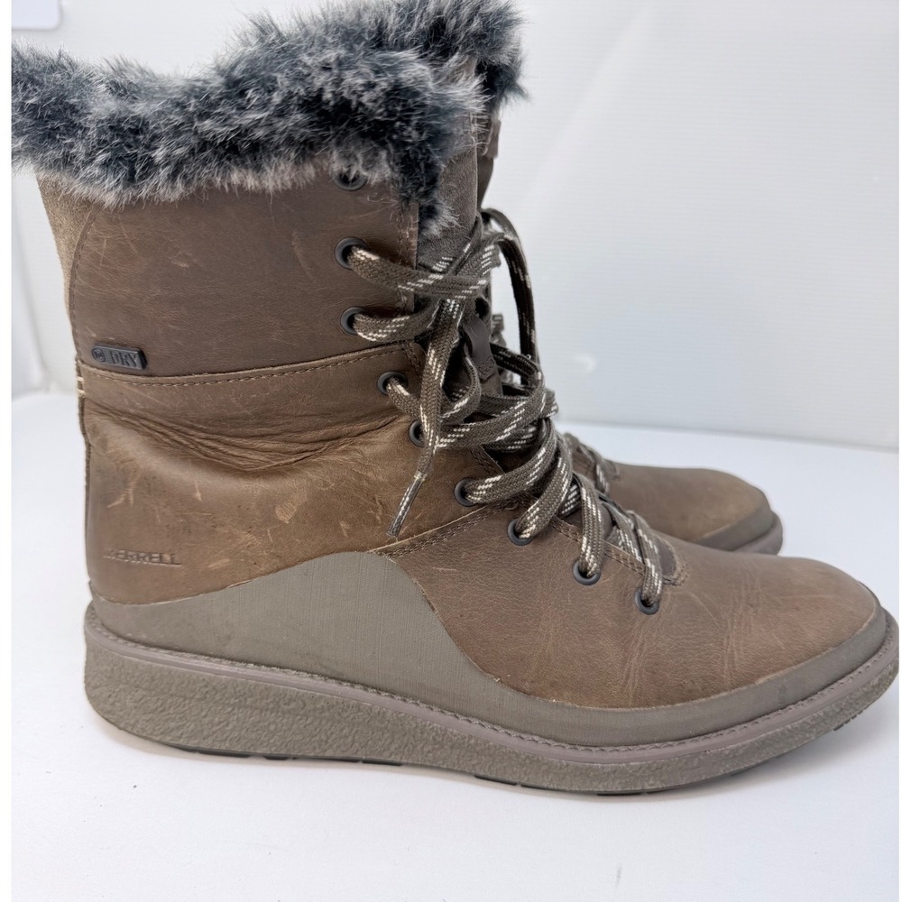 Merrell M-Select DRY Waterproof Brown Leather Faux Fur Winter Boots Womens - Picture 5 of 12